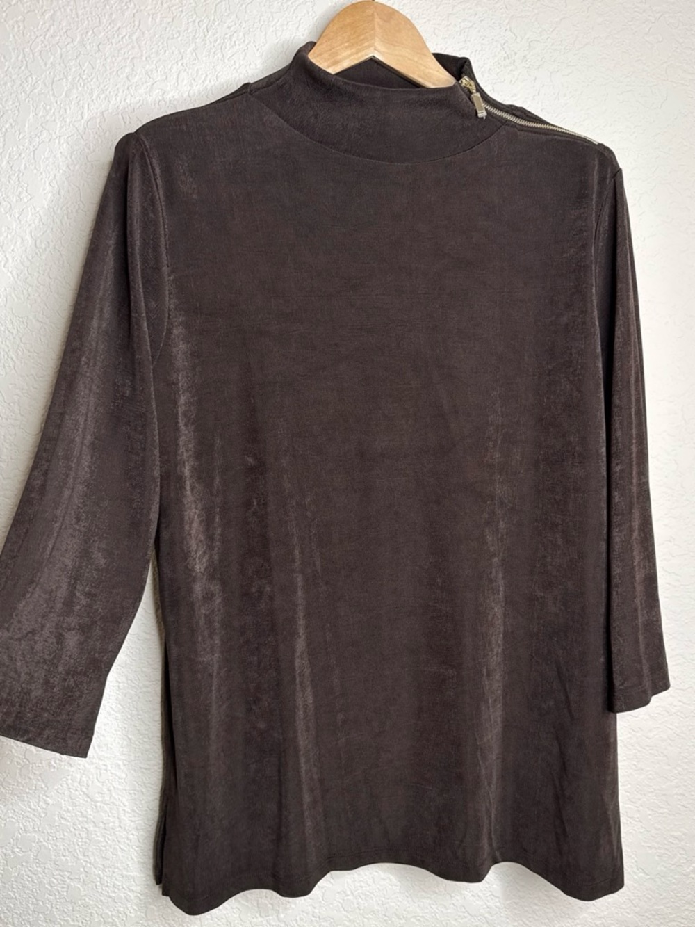 Chico's Travelers High-Neck Zip Shoulder Tunic Cocoa Bean NWT Brown Sz 2 (US L)